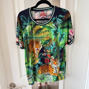 Johnny Was THE JANIE FAVORITE RAGLAN TEE Size Large Color Blue Green